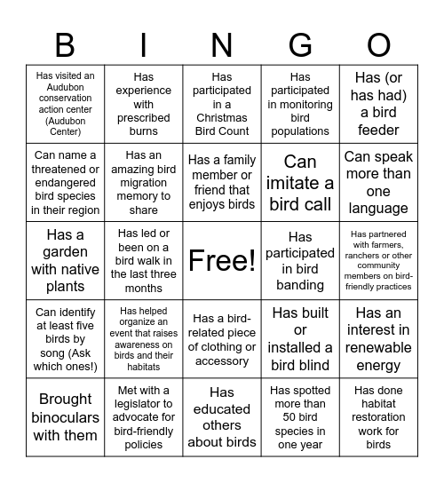 BINGO! Volunteer-Run Community Chapters (CA, NV, NM, AZ) Bingo Card