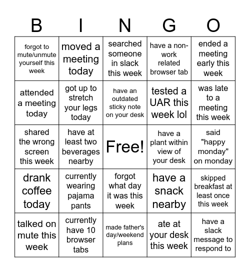 ITC Bingo Card