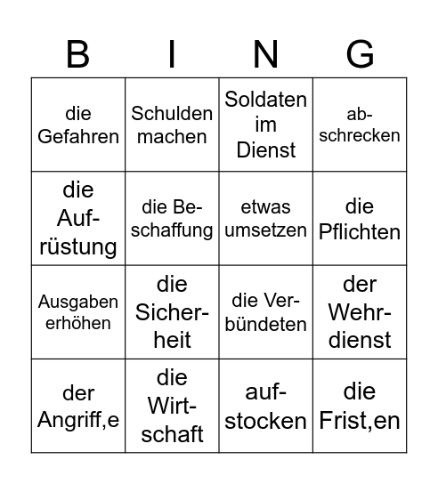 Militär, Armee, Wehrdienst Bingo Card