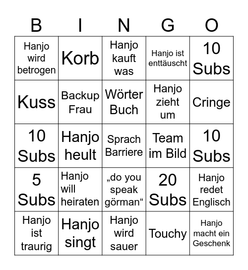 Hanjo Bingo Card