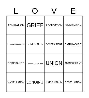 Love, Death & Nominalisation Bingo Card