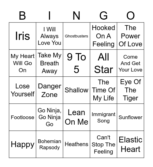 Movie Soundtrack Hits Bingo Card