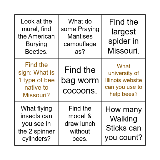 MO Invertebrate Seek & Find Bingo Card