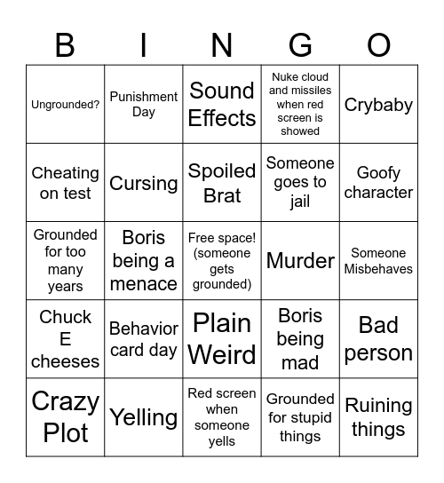 someone gets grounded Bingo Card