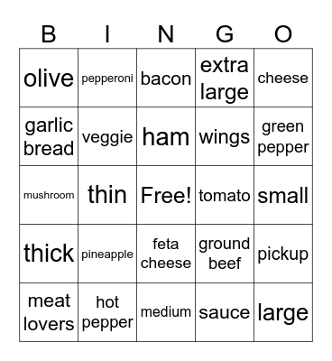 Pizza Bingo Card