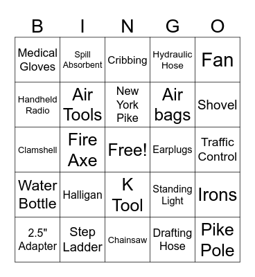 TVFD Equipment Bingo Card