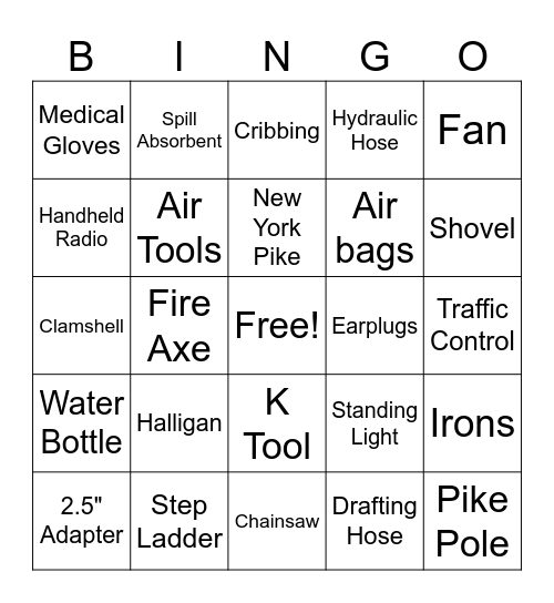 TVFD Equipment Bingo Card