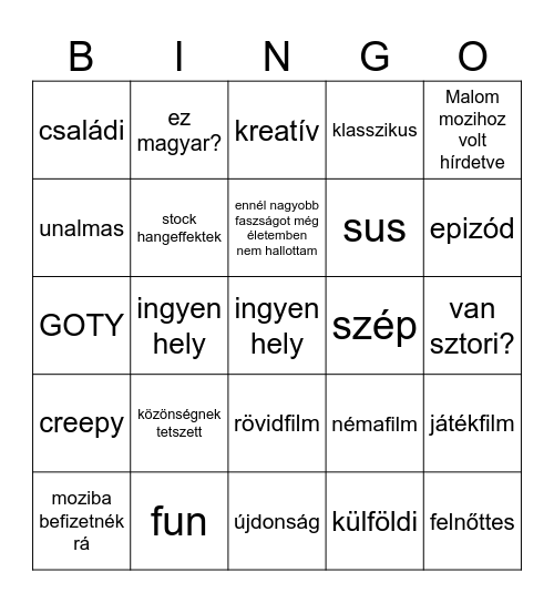 KAFF Bingo Card
