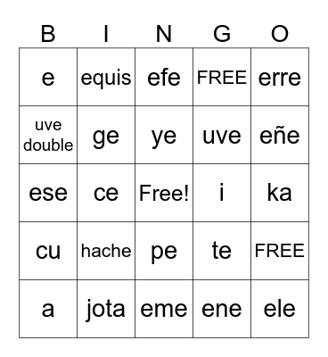 Spanish ABC #2 Bingo Card