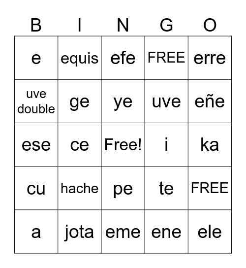 Spanish ABC #2 Bingo Card