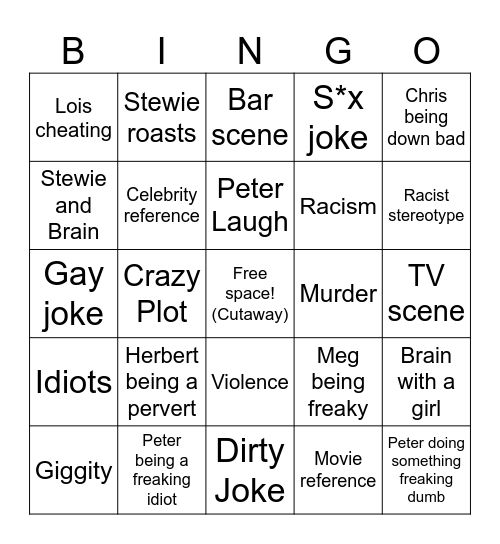 FAMILY GUY BINGO Card