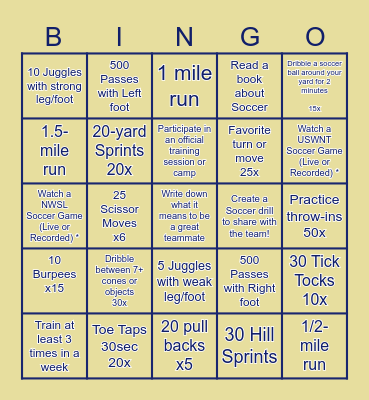 Summer Soccer Bingo 2025 Bingo Card