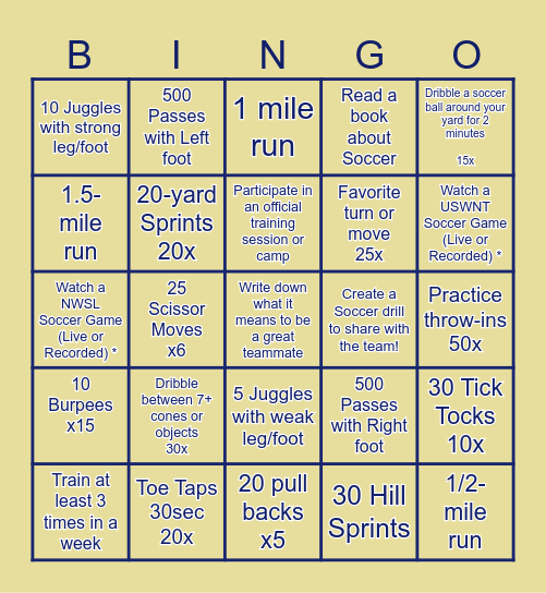 Summer Soccer Bingo 2025 Bingo Card