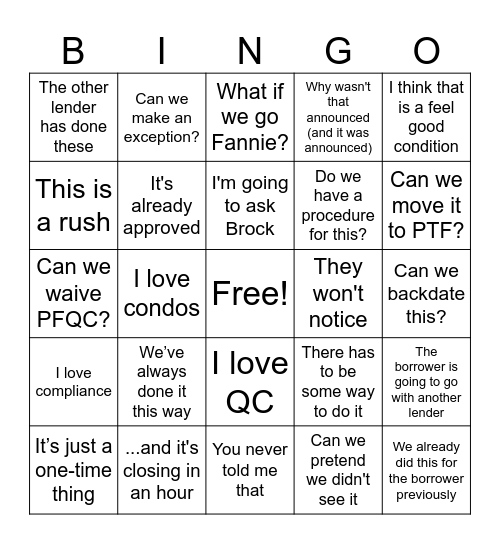 Excellent Statements Bingo Card