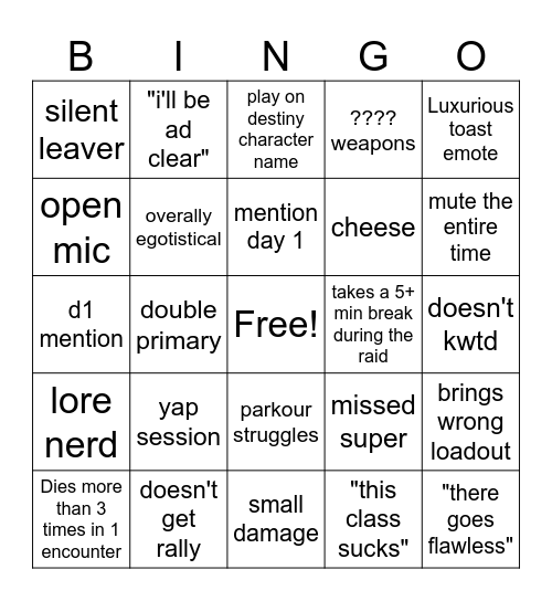 Destiny 2 Lfg Bingo Card
