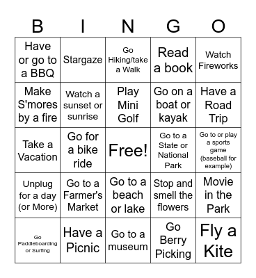 Summer Bingo Card