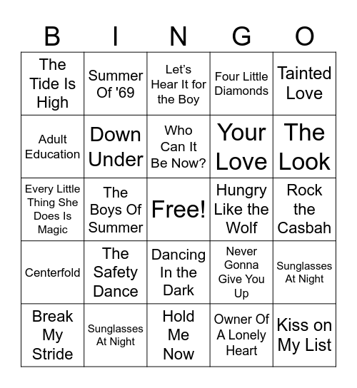 80's EPIC BINGO Round 1 Bingo Card