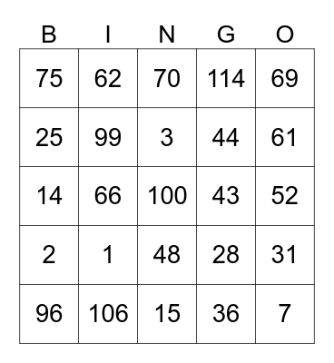 Huisnummer Bingo Card