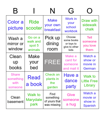 Summer activities Bingo Card