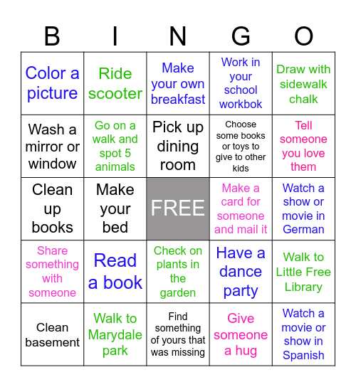 Summer activities Bingo Card