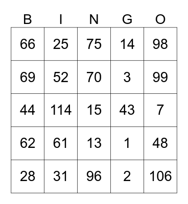 Huisnummer Bingo Card