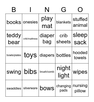 Baby Stephen's Bingo Card