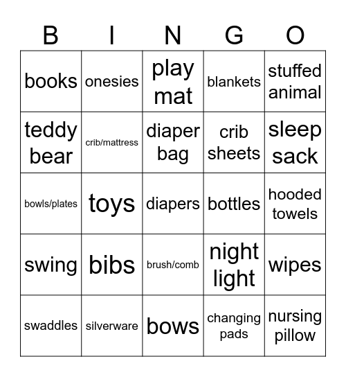 Baby Stephen's Bingo Card
