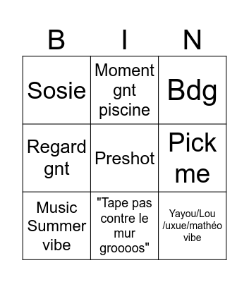 L'ete ou je suis devenue jolie Bingo Card