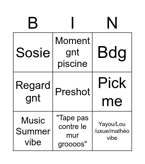 L'ete ou je suis devenue jolie Bingo Card