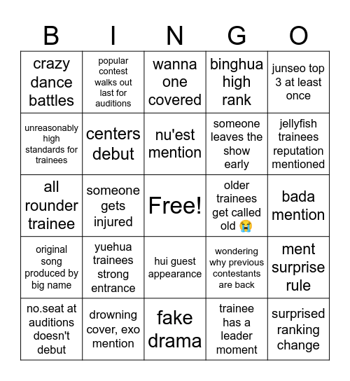 Boys Planet 2 Bingo Card