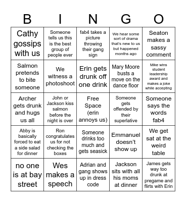 MBA 15: the finale Bingo Card