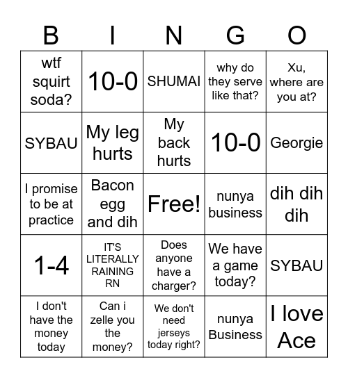 Midwood Handball 2025 Bingo Card