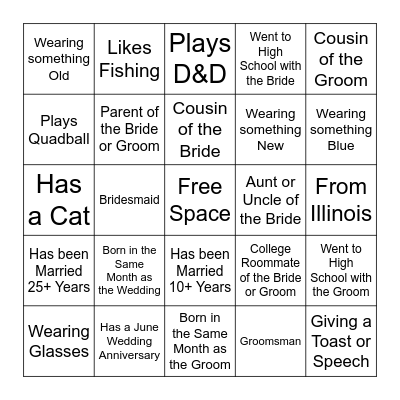 Beth & Jake's Wedding Bingo Card