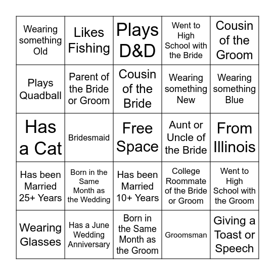 Beth & Jake's Wedding Bingo Card