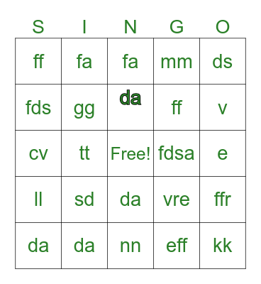 Bridal Singo Bingo Card