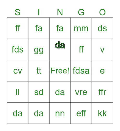 Bridal Singo Bingo Card