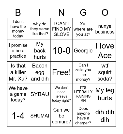 Midwood Handball 2025 Bingo Card