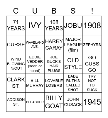 BBL CUBBIE BINGO Card