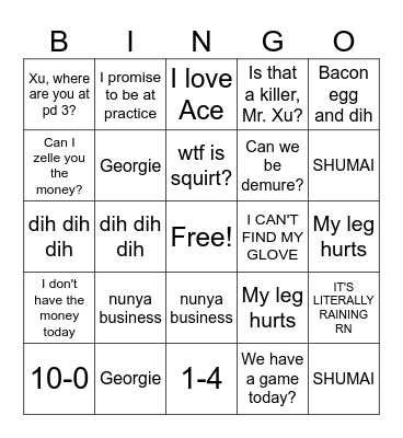 Midwood Handball 2025 Bingo Card