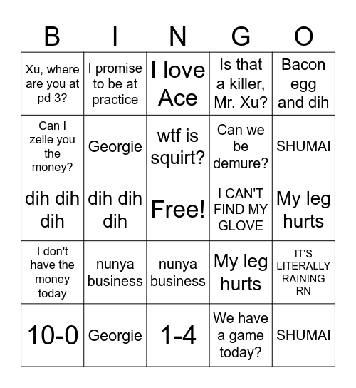 Midwood Handball 2025 Bingo Card