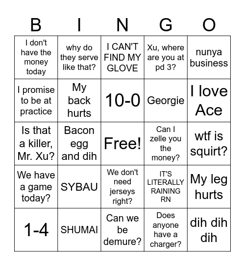 Midwood Handball 2025 Bingo Card