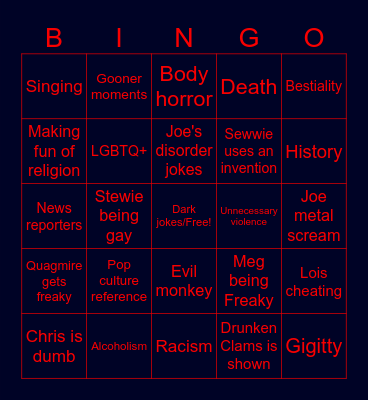 Family Guy Bingo! Bingo Card
