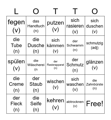 2.2 Hygiene & Cleanliness - Körperpflege u. Sauberkeit Bingo Card