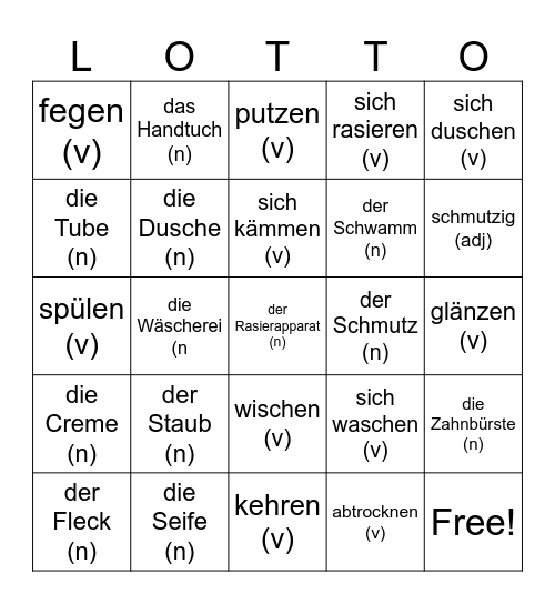 2.2 Hygiene & Cleanliness - Körperpflege u. Sauberkeit Bingo Card