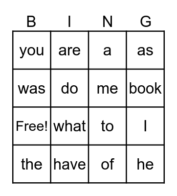 Heart word bingo Card