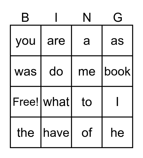 Heart word bingo Card