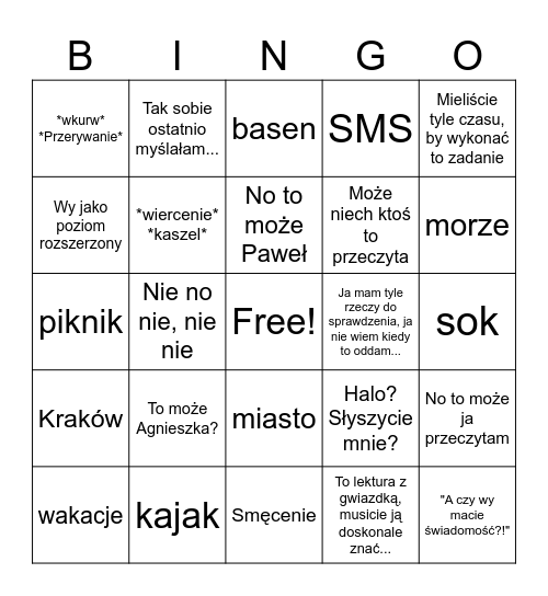 Język Polski Bingo Card