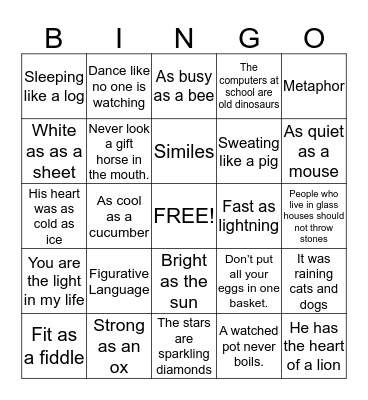 Figurative Language  Bingo Card
