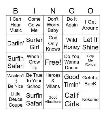 Beach Boys Singo Bingo Card