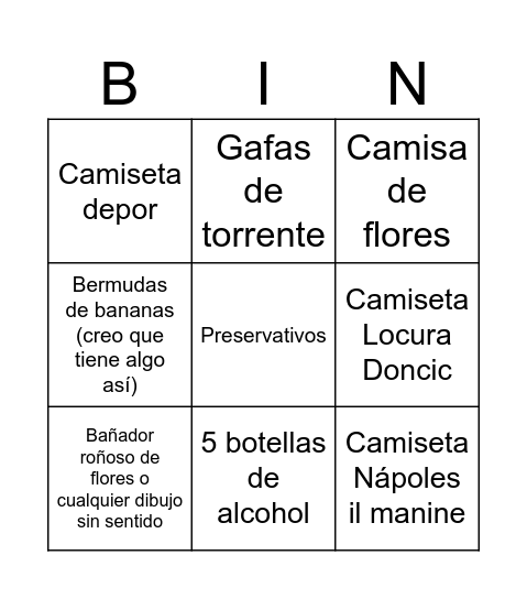 Maleta de manin Bingo Card
